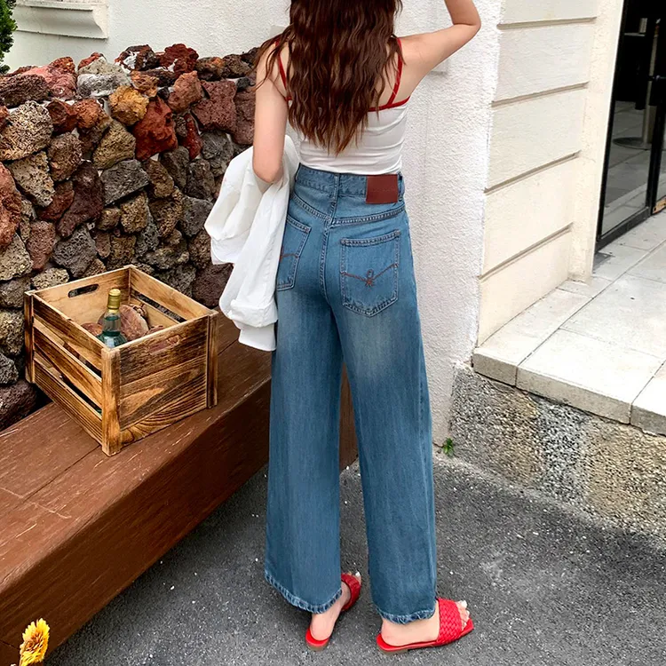 美思源薄款牛仔裤女款阔腿莱赛尔天丝超薄夏季新款小个子九分直筒