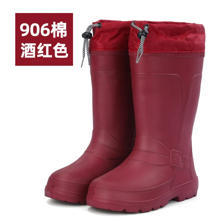 EVA高筒雨鞋906女保暧加绒防水胶鞋防滑钓鱼水鞋劳保雨靴耐磨