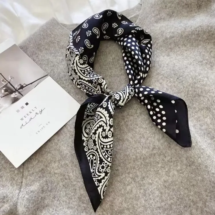 黑白波点腰果70方巾百搭洋气时尚薄款春秋新款韩版丝滑女士小丝巾