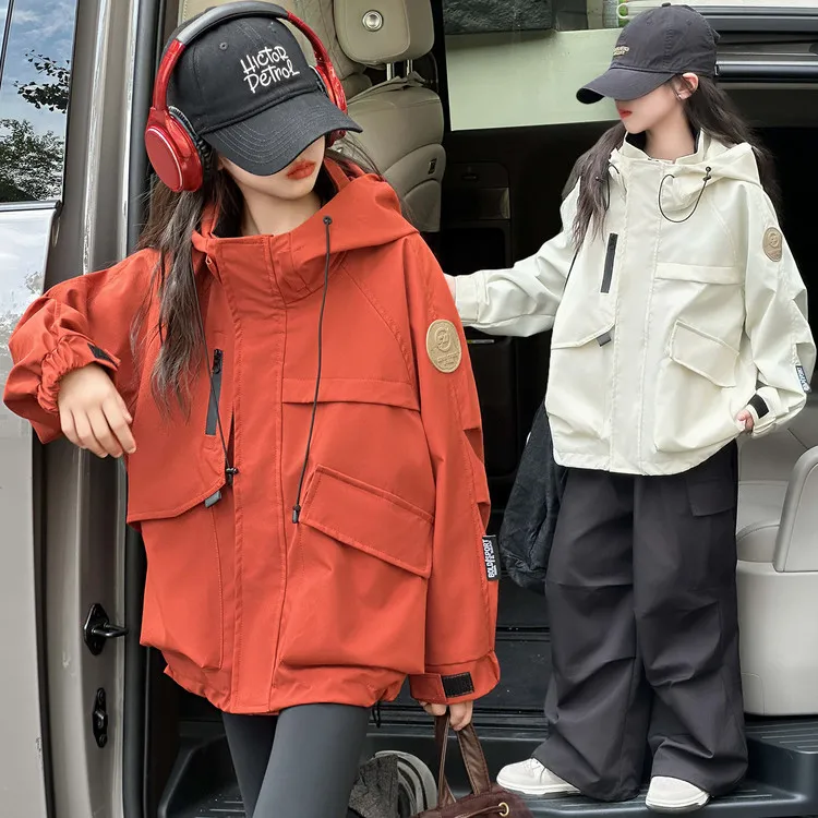 儿童休闲冲锋衣秋冬季新款中大童连帽外套内胆加厚两件套女童冬装