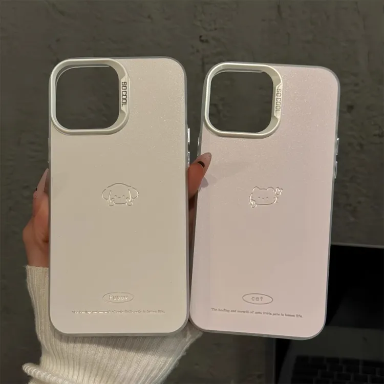情侣比耶线条猫狗适用苹果16手机壳新款华为小众vivo高级小米OPPO