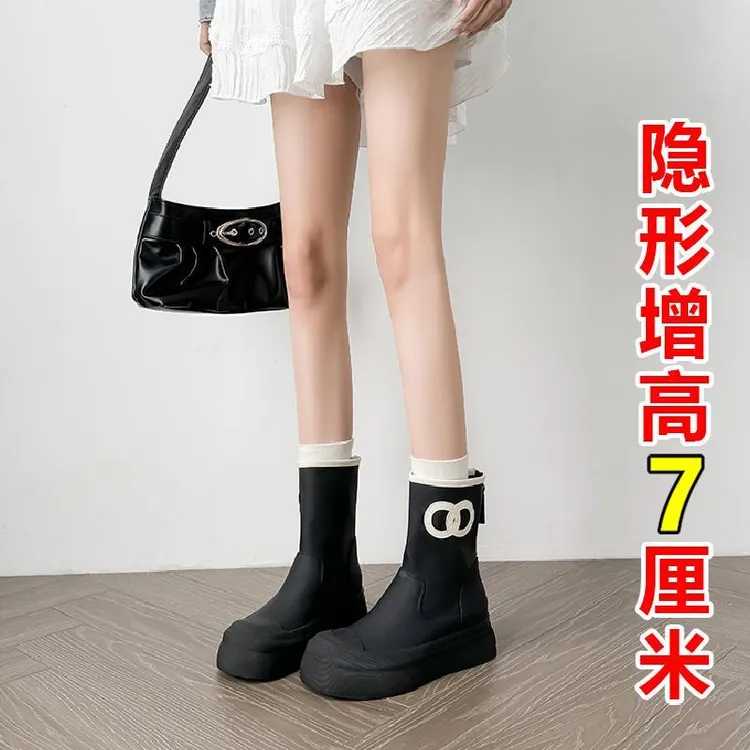 【JTG&SHOES 官方】内增高7cm厚底英伦风质感网红马丁靴女2025秋