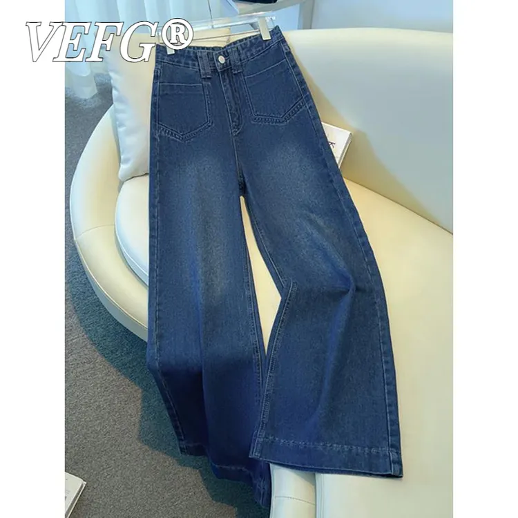 VEFG韩版时尚高腰显瘦牛仔裤女2025秋季新款复古百搭直筒潮流长裤