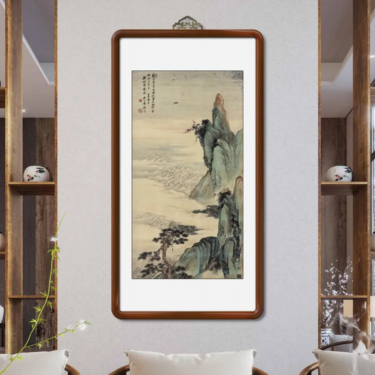 《金碧青绿山水图》125*65竖版复刻版画茶室书房客厅玄关挂画装饰画