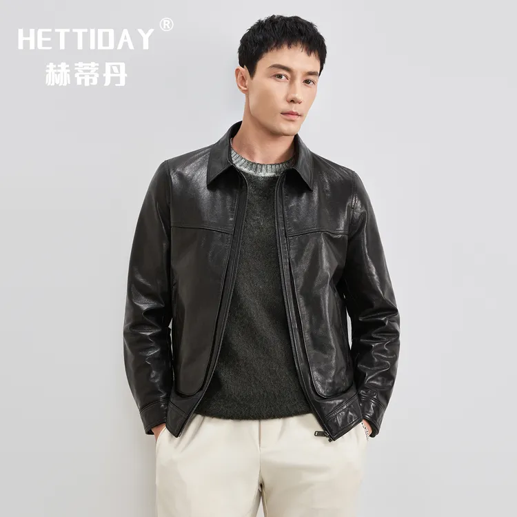 头层山羊皮男士真皮皮衣短款修身海宁新款机车皮夹克秋冬薄款外套