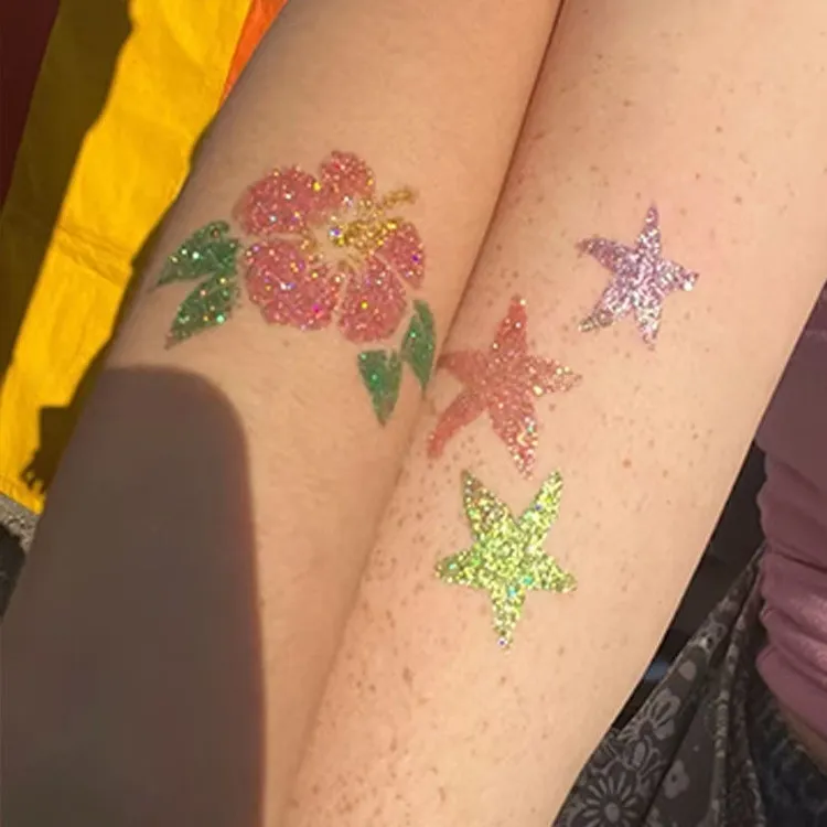 闪粉花朵星星纹身贴 ins防水持久甜酷贴纸少女逼真新款可水洗网红