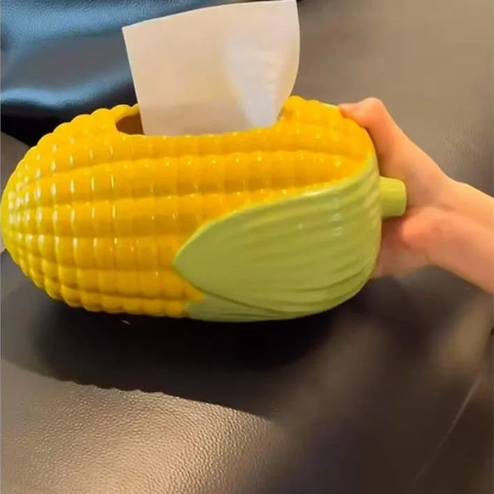 高颜值玉米纸巾盒可爱沙发摆件家用餐巾纸收纳盒创意车载乔迁礼物