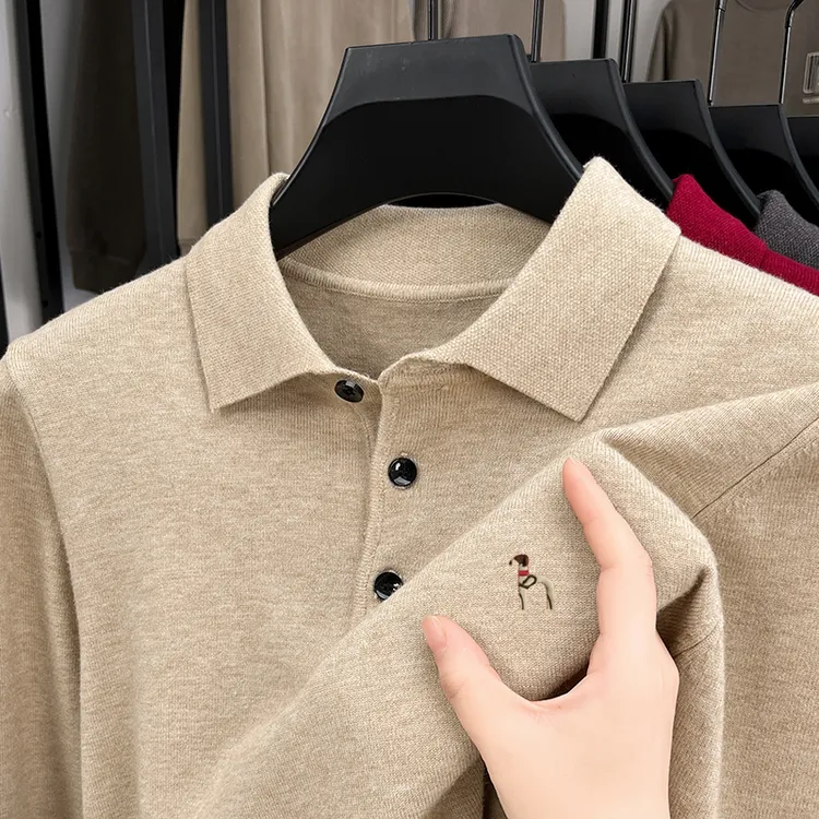 H【甄选羊毛】100%纯羊毛衫春秋毛衣500克重磅男士纯色翻领针织