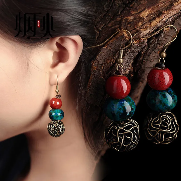 非金属陶瓷耳饰 原创手工陶瓷耳环藏族少数民族风复古耳坠女气质