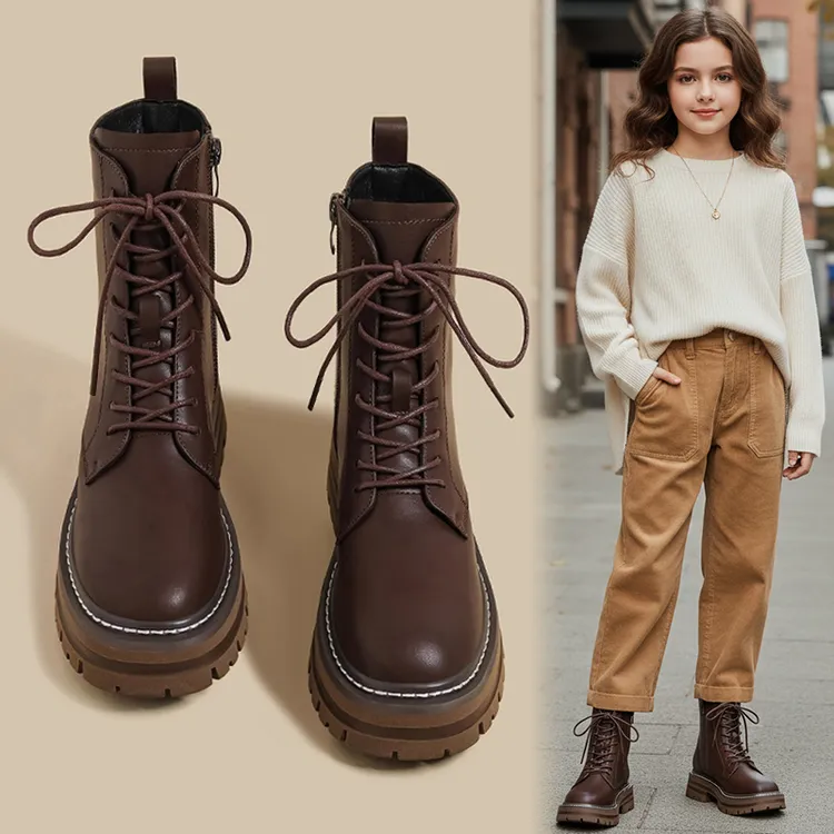 女童靴子2025秋冬新款儿童马丁靴学生黑色皮靴时尚短靴大童英伦风