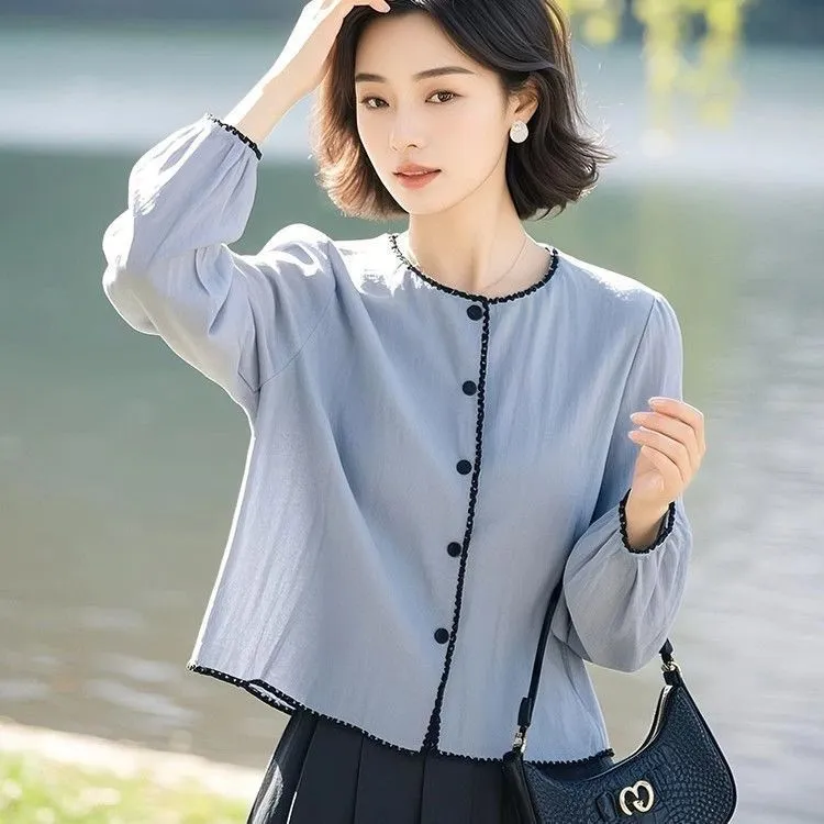 【人收藏】法式春季宽松时尚洋气衬衫长袖复古减龄气质新显瘦纯色