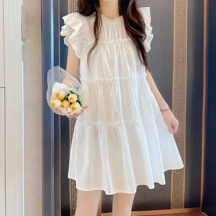 法式小飞袖公主夏季新款宽松白色短裙减龄时尚气质显瘦连衣裙裙子