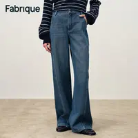 Fabrique Kira 秋冬新品复古蓝解构拼接复古休闲微弹弯刀牛仔裤