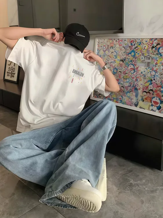 【重磅纯棉】美式潮牌T恤短袖男2025新款夏季圆领宽松休闲印花半袖 