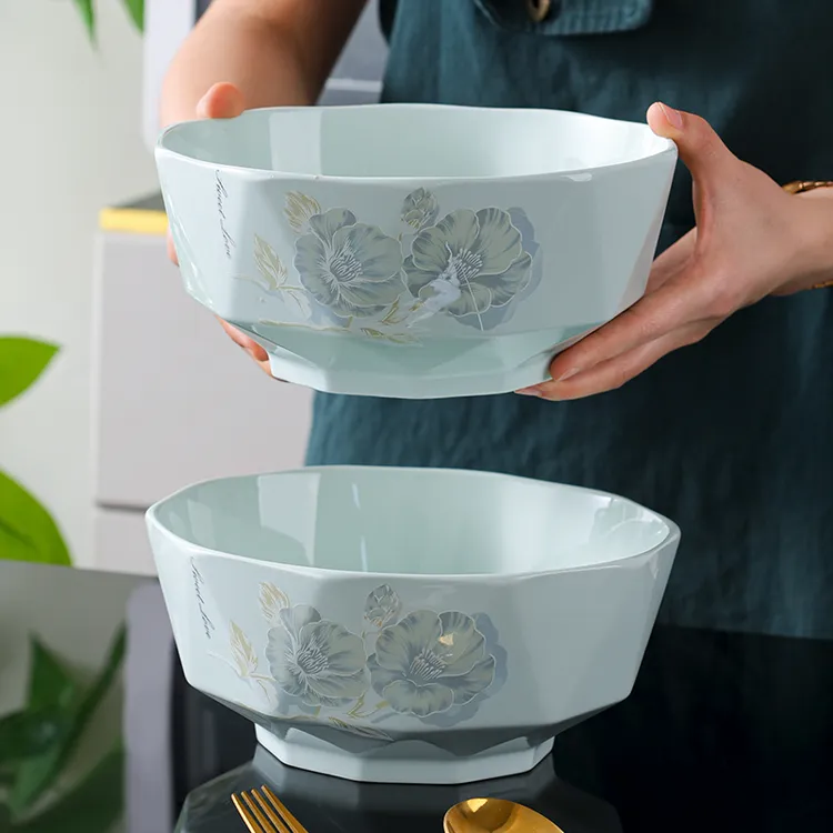 句途2只装8英寸影青甜蜜蜜钻石汤碗北方吃面大碗家用陶瓷餐具