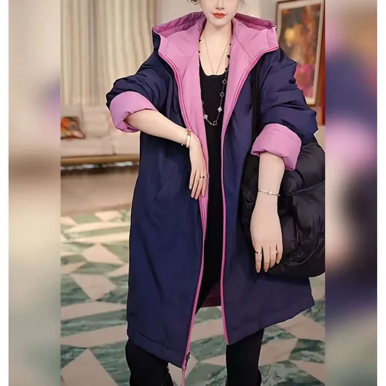 冬季时尚保暖休闲双面穿连帽棉服外套