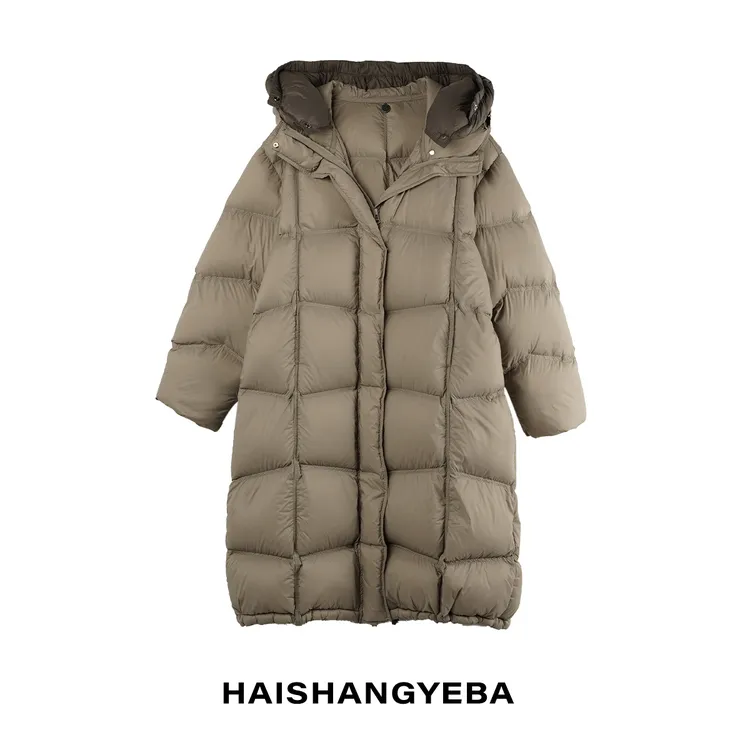 【海上叶爸】新款2025秋冬百搭90白鹅绒连帽拼色厚款长羽绒服