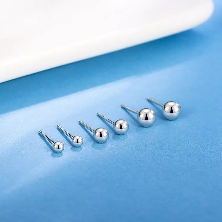 足银耳饰 999纯银耳钉女养耳洞足银耳骨钉迷你圆珠银豆豆学生耳环