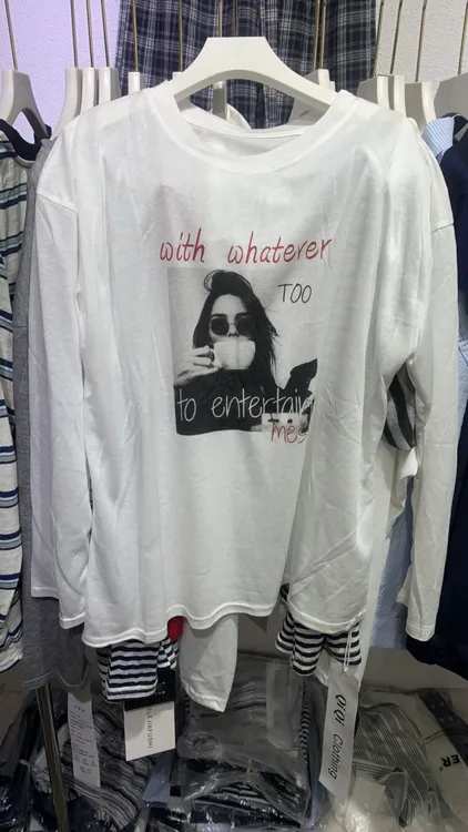 防晒长袖圆领常规中长款印花T恤宽松休闲女士轻熟风