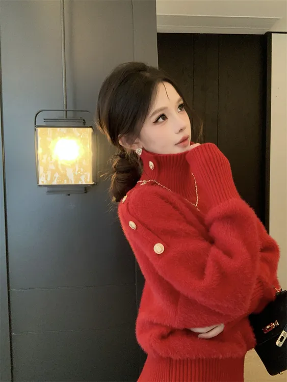 围脖毛衣2025秋冬新款可外穿内搭慵懒高级感特别漂亮的掐腰上衣女