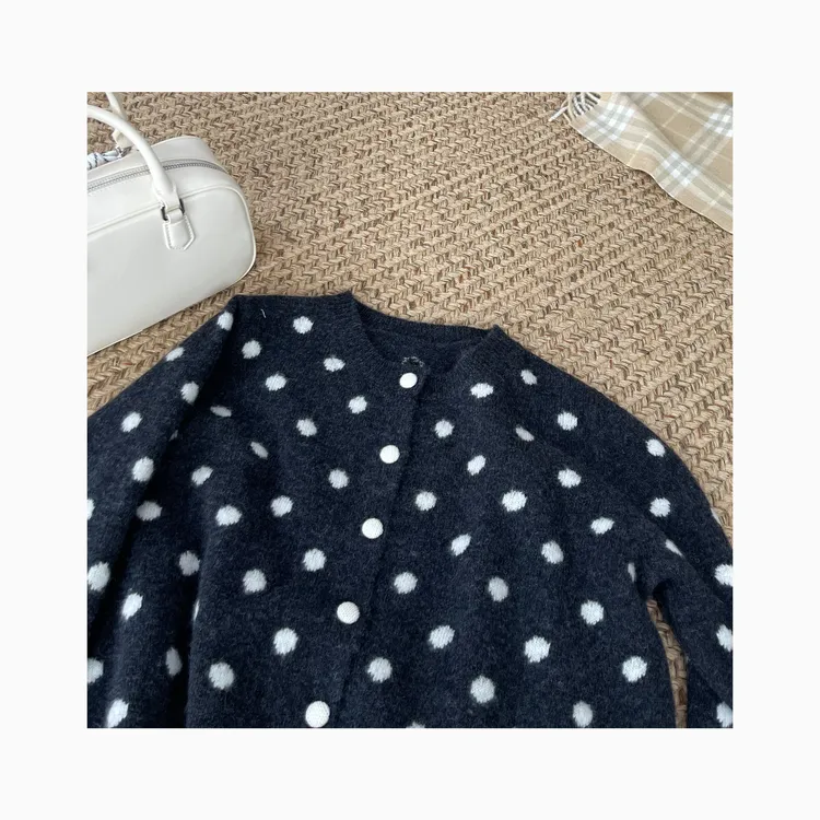 LNHJ【像素波点】百搭波点俏皮可爱针织圆领长袖开衫