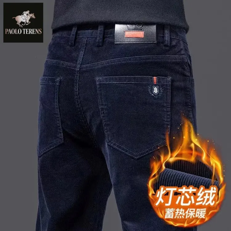保罗灯芯绒百搭休闲裤男士2025秋冬新款加绒加厚男裤直筒条绒长裤
