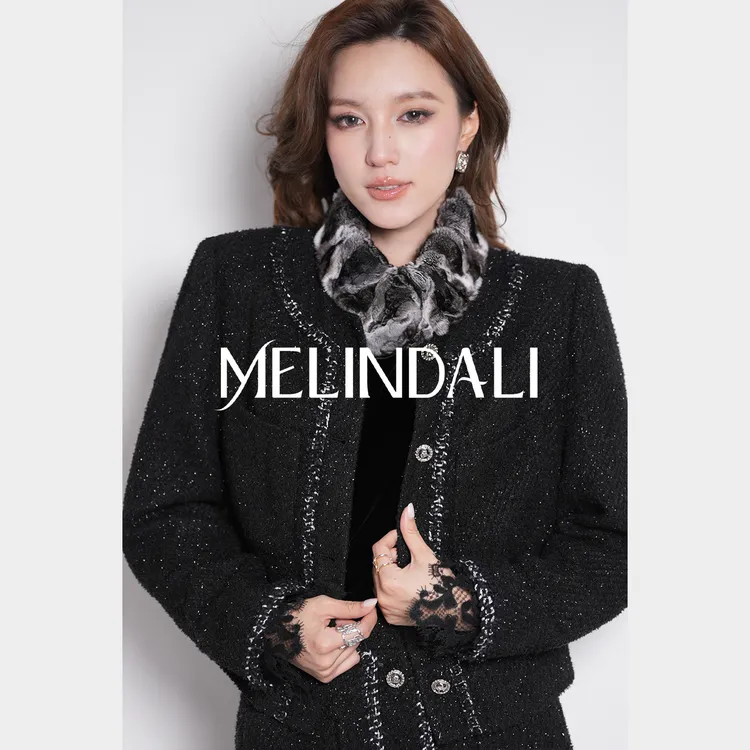 Melinda Li【黑银曜石】优雅贵气感银葱小香风短外套半裙套装