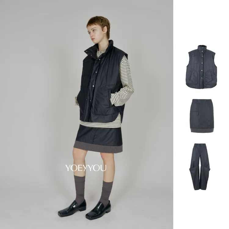 YOEYYOU  25秋冬新品错位感倒T型棉服马甲/中长棉服半裙/阔腿长裤