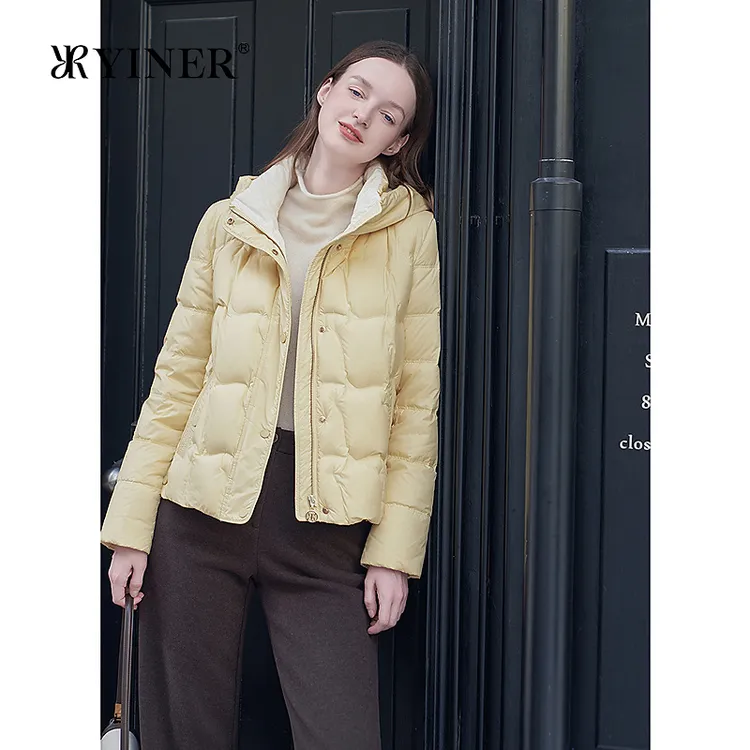 YINER音儿专选女装冬季时尚减龄短款0压感轻薄保暖连帽羽绒服
