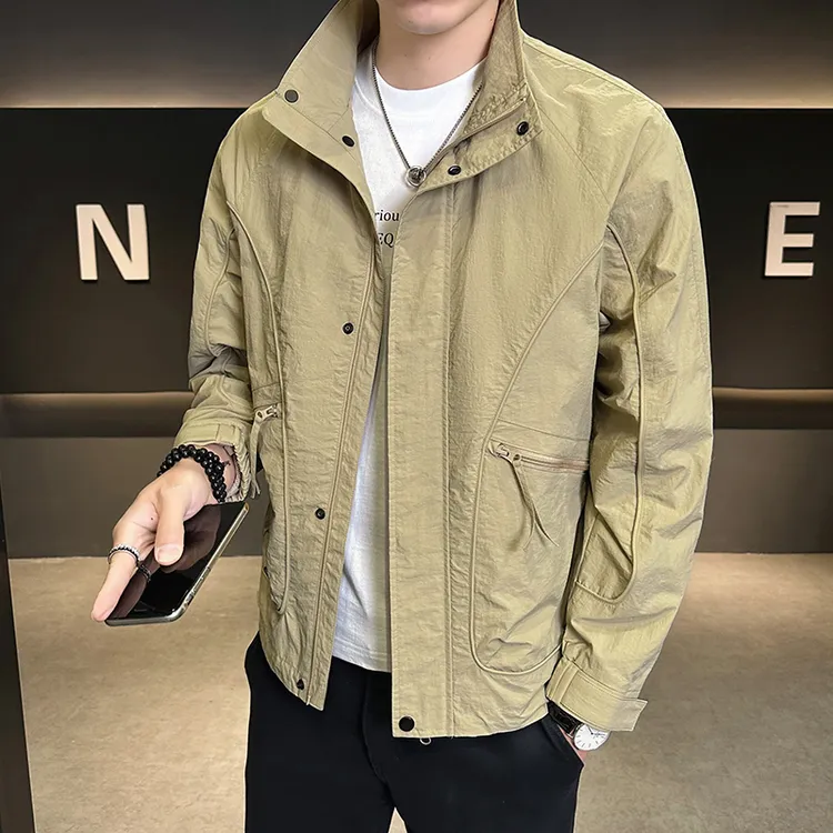 春秋款男士休闲立领夹克韩版秋季百搭工装外套男潮流时尚帅气上衣