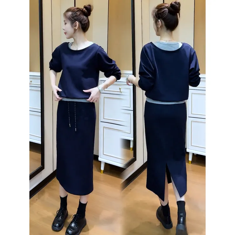 INS风休闲风裙子慵懒风气质显瘦上衣时尚套装减龄