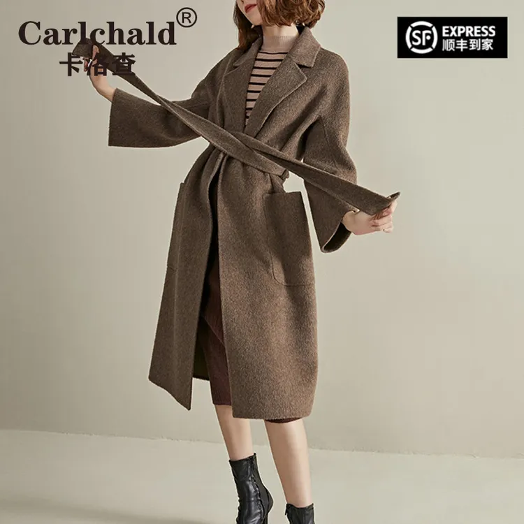 卡洛查（CARLCHALD）秋冬新款流行赫本风阿尔巴卡双面大衣羊毛呢外