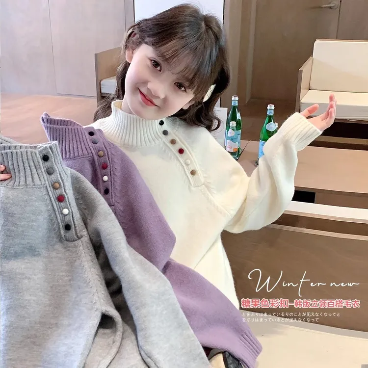 女童女孩厚款秋冬新款韩版大童高领长款儿童衣服童装