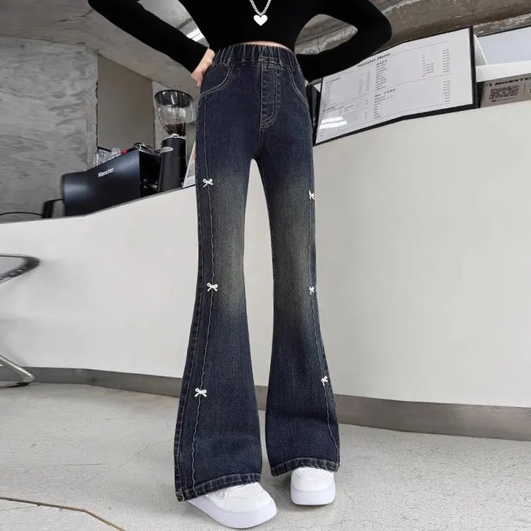 女童喇叭裤春秋款2025新款儿童洋气弹力裤子中大童女孩秋季牛仔裤