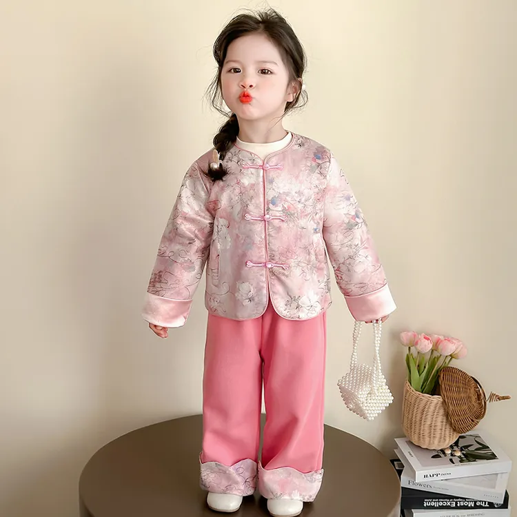 女童拜年服套装2025春季新款儿童汉服唐装宝宝春秋装过年两件套潮