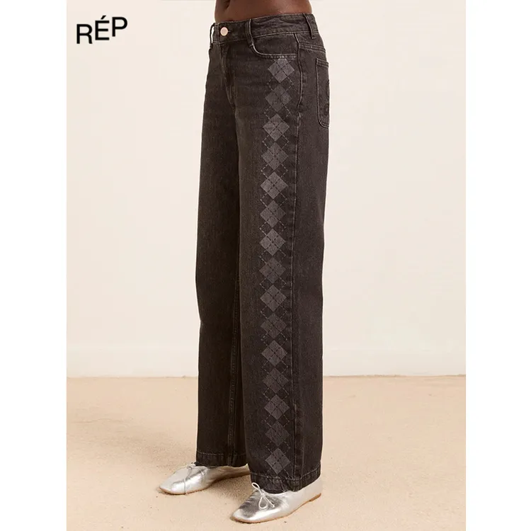 【7折】REP-DAMSON MADDER设计师品牌灰色格纹印花牛仔裤（特价NO退）