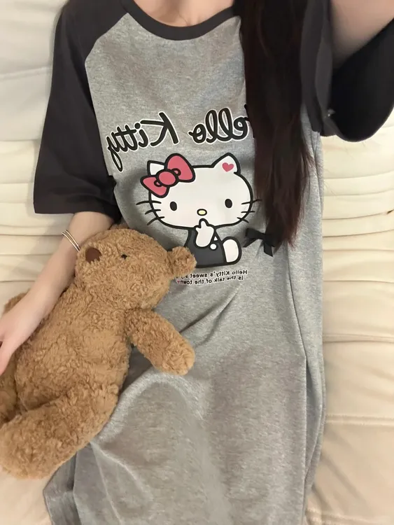 【字母kitty】纯欲风少女短袖睡衣睡裙女夏季新款家居服外穿连衣裙