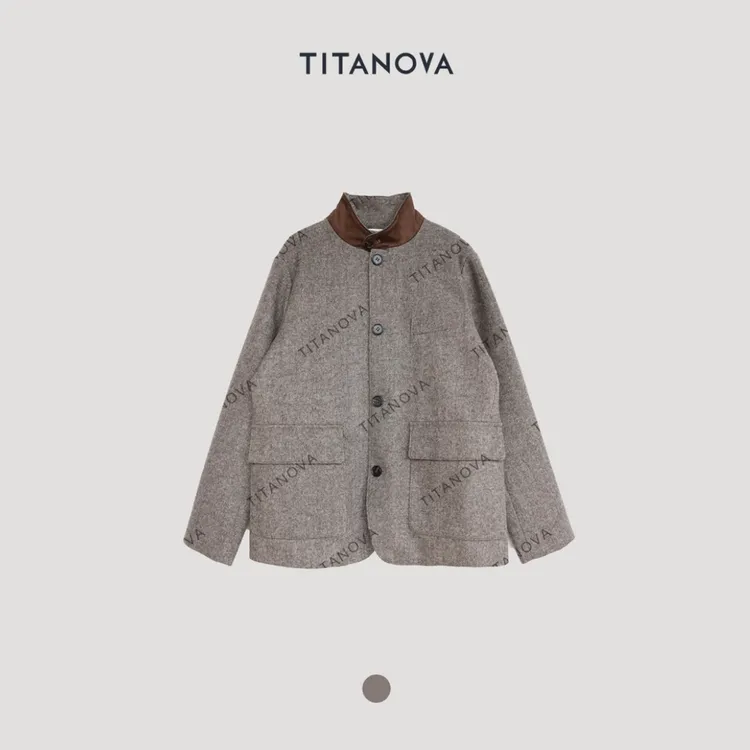 【宁不凡】现8英伦腔调丨LP呢子羊毛立领拼接毛呢外套N5WT0803