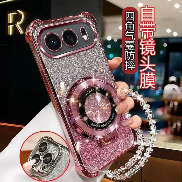 适用荣耀500手机壳自带镜头膜MEYAN00高质量全包闪粉CD支架轻奢款