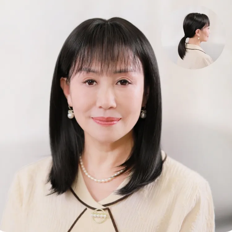 中老年假发女长发全头套真发自然透气可扎50岁妈妈光头黑色假发套