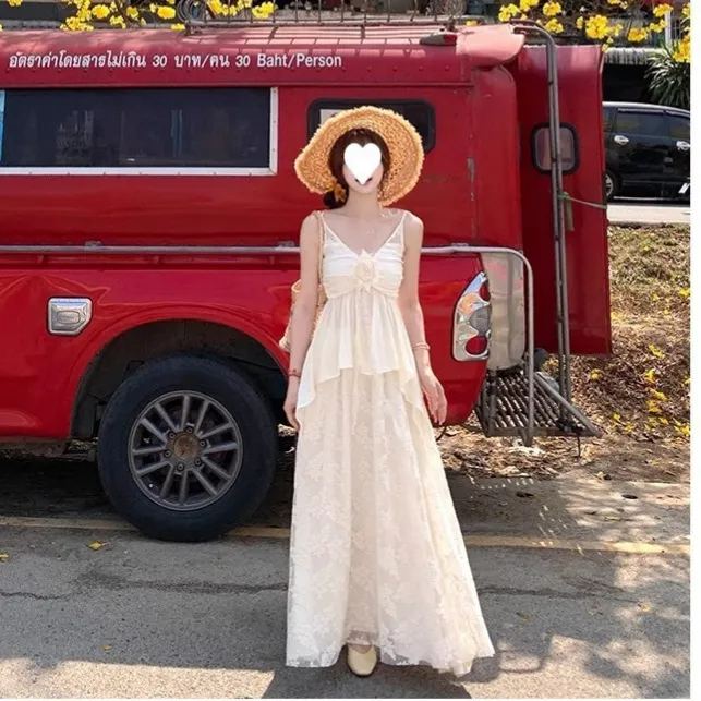 A两件套初梦POKEMENG 薄雾白茶 温柔蕾丝拼接半身裙+吊带甜美