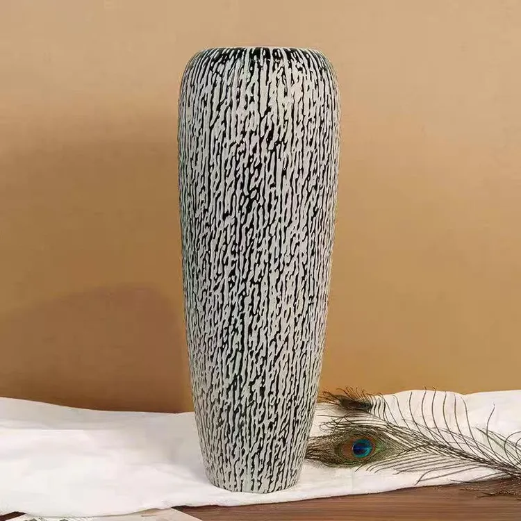 落地条纹玻璃大花瓶简约新中式复古竖纹琉璃质感客厅插花水培装饰