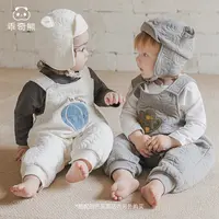 乖奇熊婴幼儿背带裤秋冬季夹丝棉保暖连体长裤子宝宝德绒发热外穿