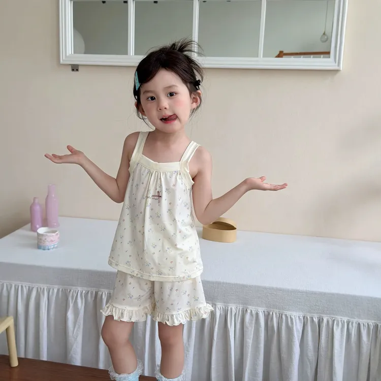 【糯七】小鱼洛洛ins风a类柔软莱赛尔透气轻薄儿童女童吊带套装