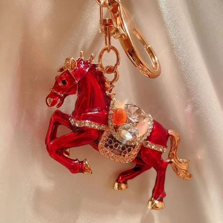 双面红马钥匙扣女精致挂件中国风汽车钥匙链男士高级钥匙圈环挂饰