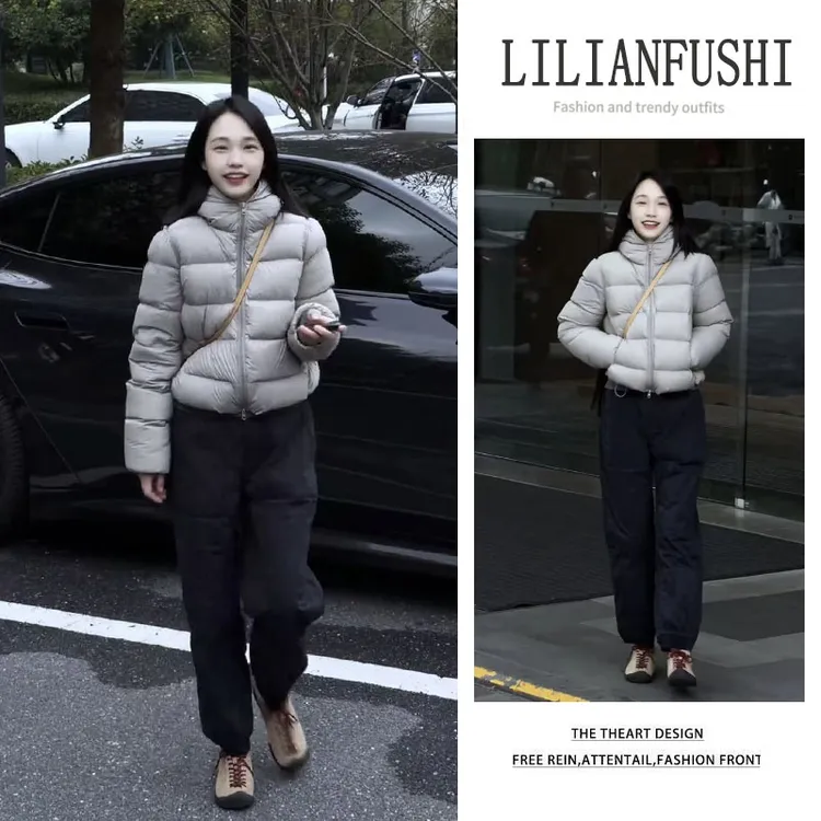 秋冬穿搭一整套2025新款百搭长袖连帽棉服外套显瘦阔腿裤两件套女