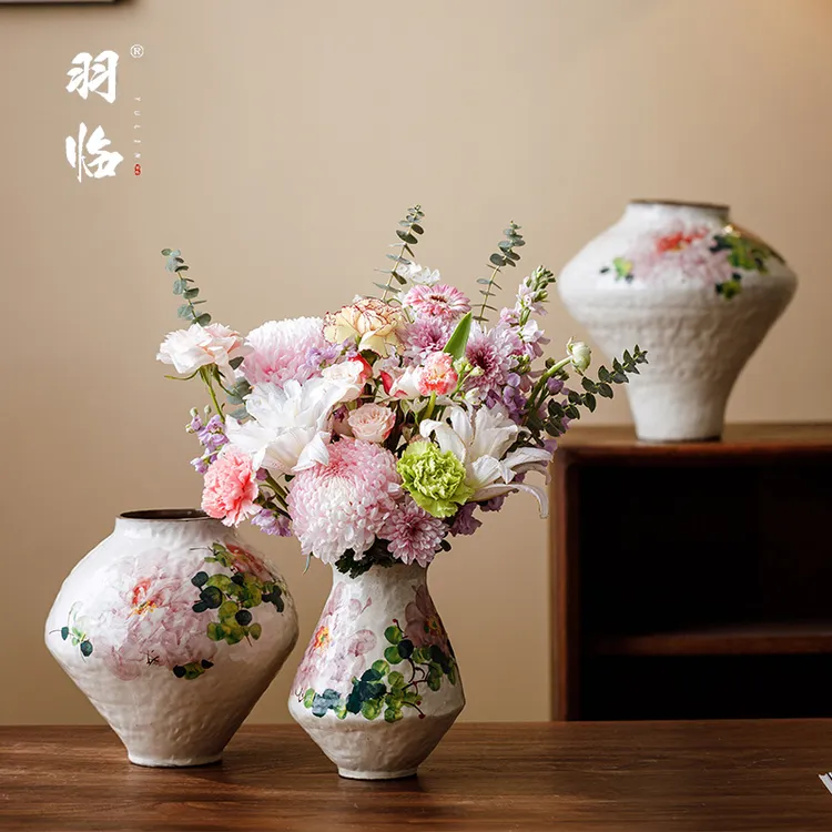 景德镇手绘牡丹陶瓷花瓶高级感新中式装饰干插花餐桌可养鲜花陶罐