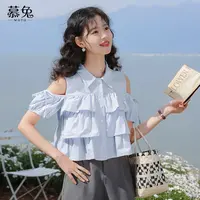 慕兔法式露肩短袖娃娃衫女2025夏季新款设计感小众荷叶边衬衫上衣