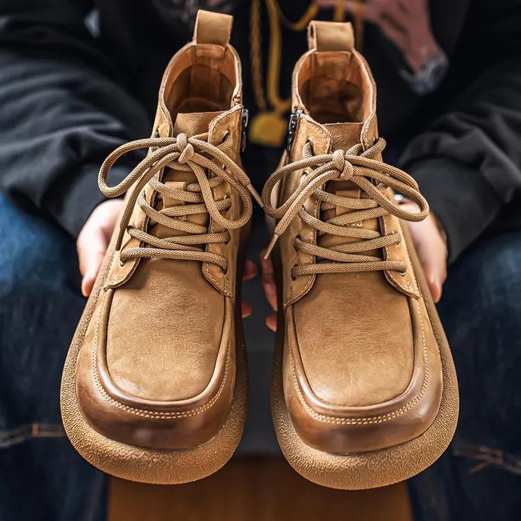 头层牛皮马丁靴男款2025新款高帮鞋冬季加绒休闲中帮真皮工装靴子