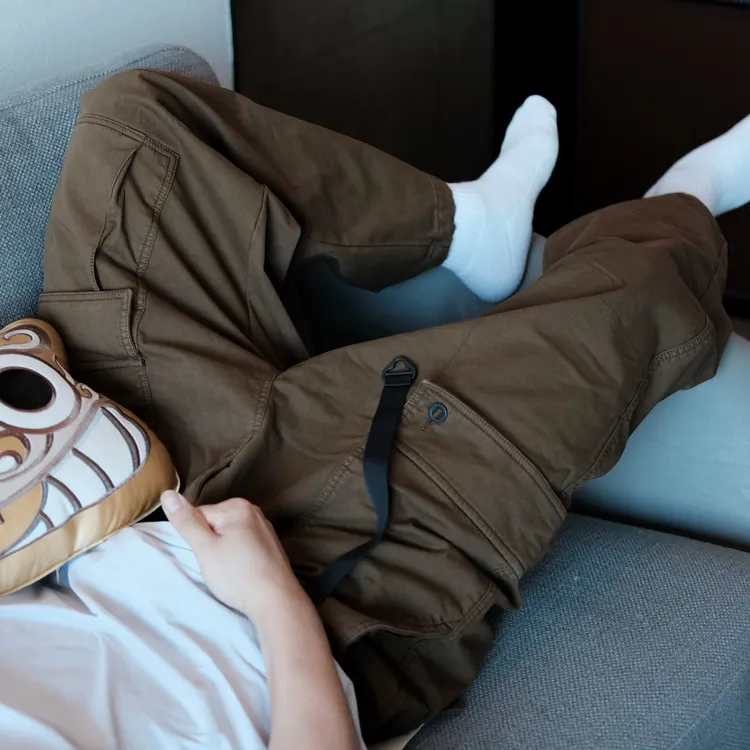 JacPick蜡染加绒工装裤·男松弛感保暖户外休闲裤运动直筒长裤